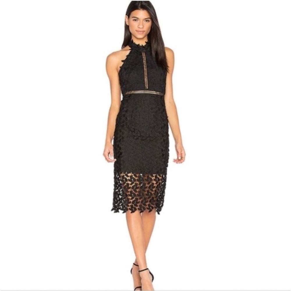 Bardot Size 6 / S Gemma Black Lace Halter‎ Sleeveless Midi Length Cocktail Dress